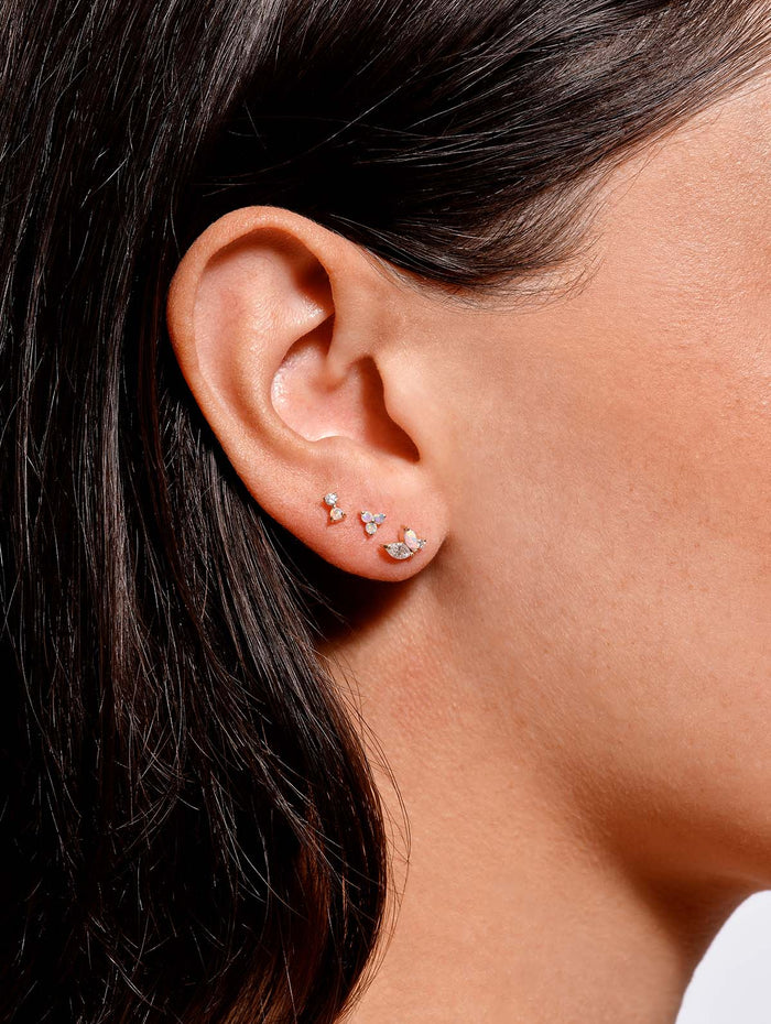 Marquise Opal, Diamond, & Round Diamond Yellow Gold Single Stud