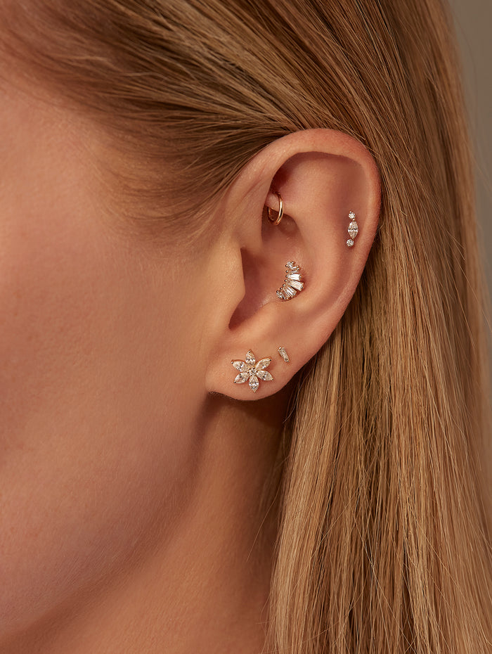 Single Diamond Baguette Yellow Gold Stud