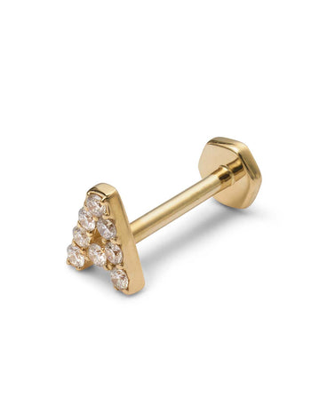 Pavé Diamond Initial Yellow Gold Stud Earring