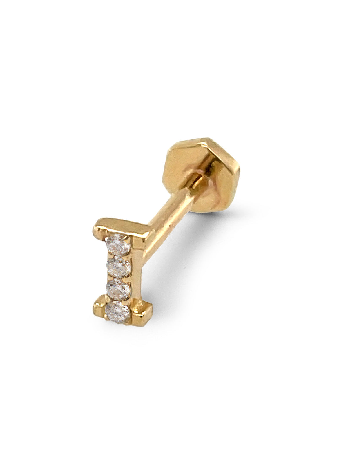 Pavé Diamond Initial Yellow Gold Stud Earring