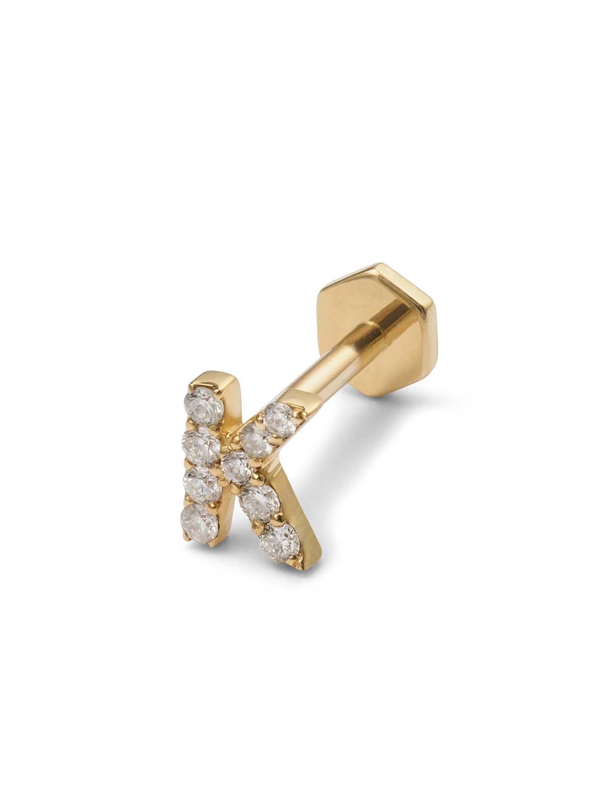 Pavé Diamond Initial Yellow Gold Stud Earring
