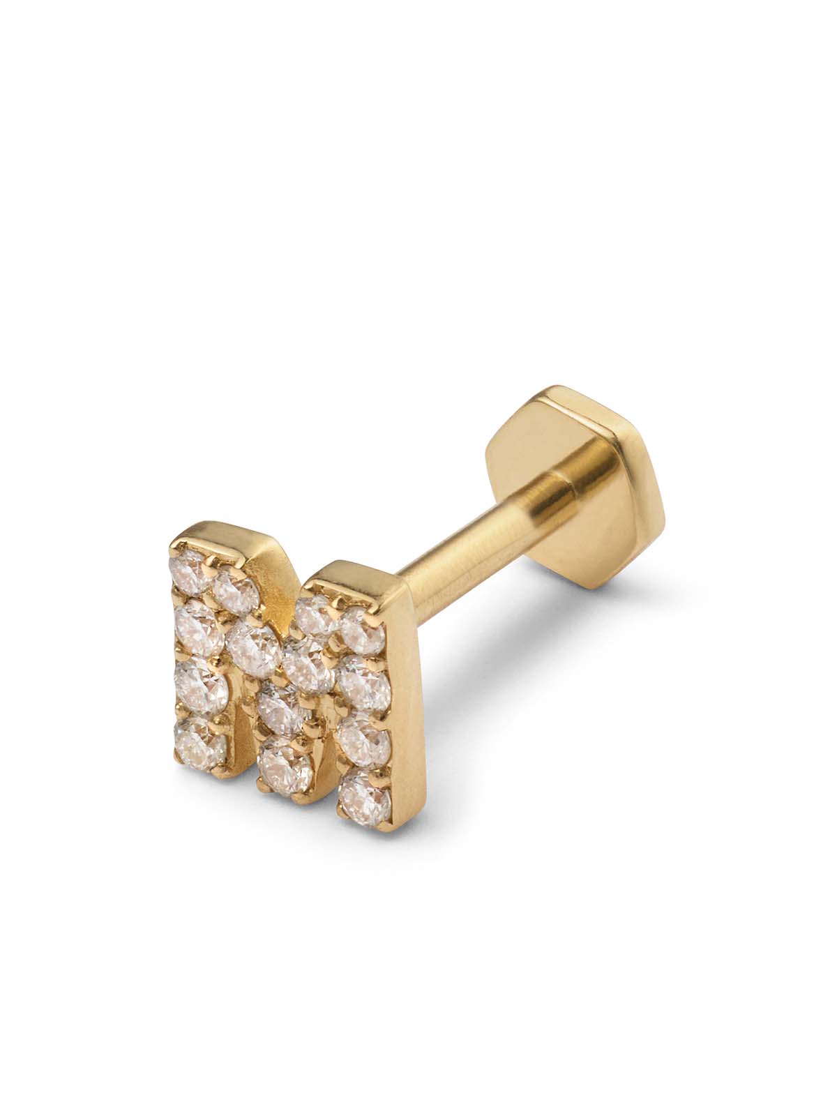 Pavé Diamond Initial Yellow Gold Stud Earring