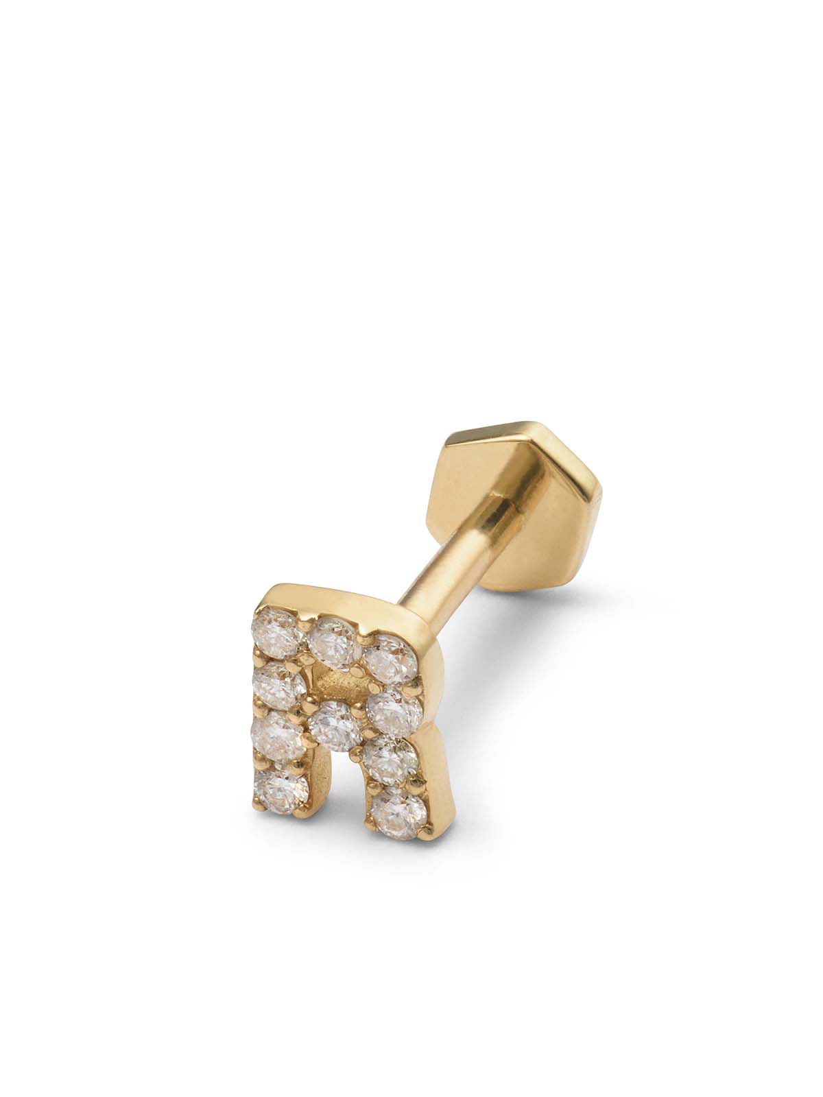 Pavé Diamond Initial Yellow Gold Stud Earring