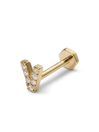 Pavé Diamond Initial Yellow Gold Stud Earring