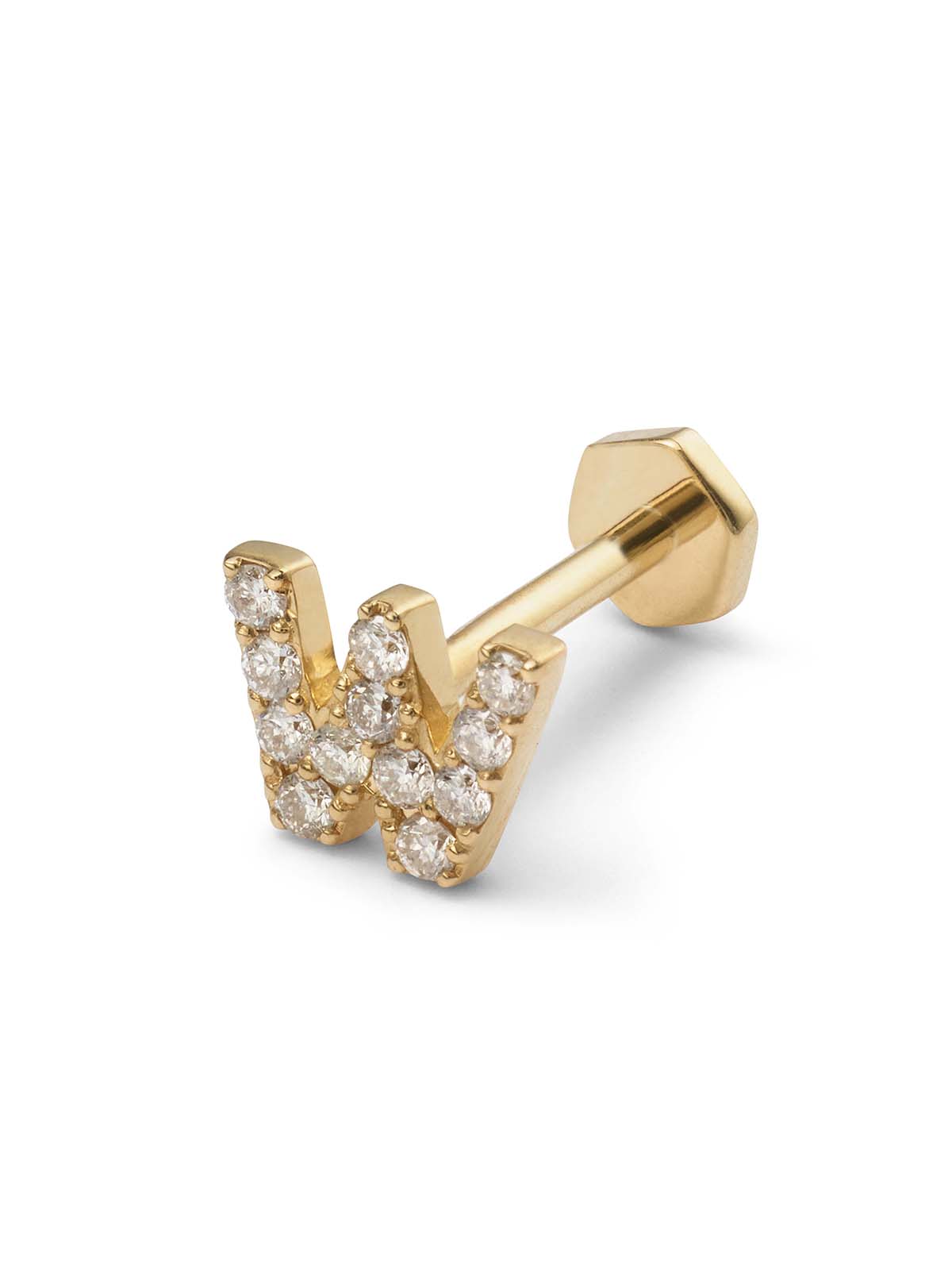 Pavé Diamond Initial Yellow Gold Stud Earring