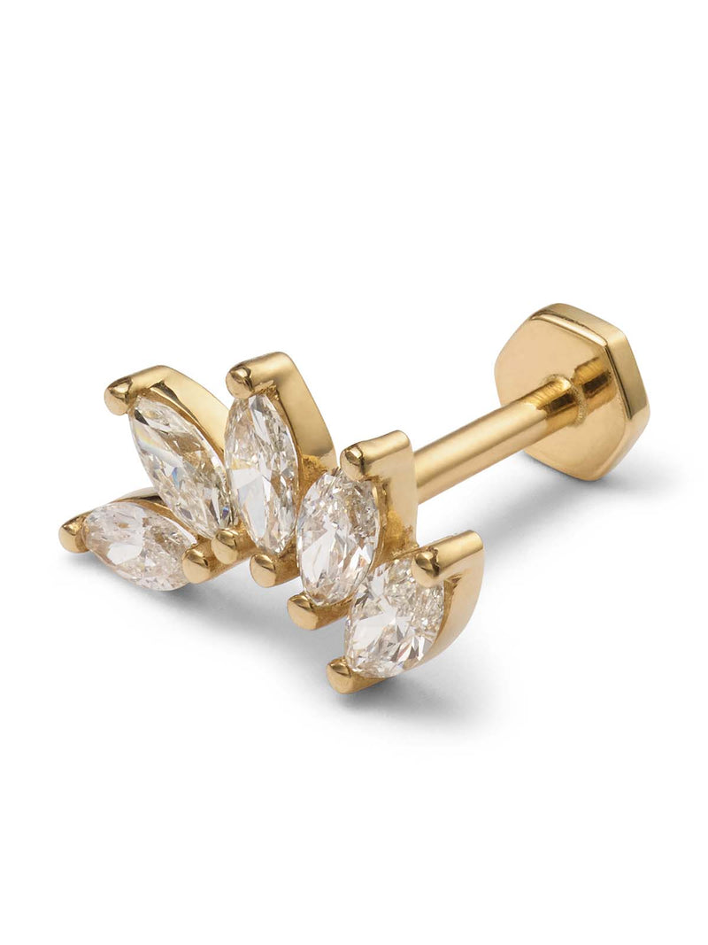 5 Diamond Marquise Curve Yellow Gold Single Stud