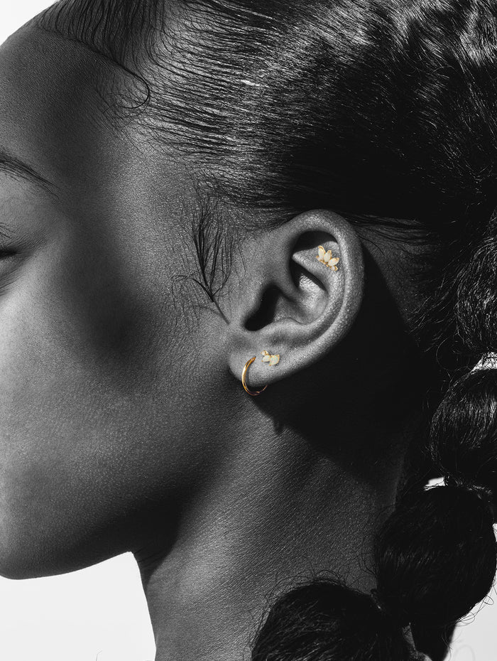 Two Opal Marquise and Round Diamond Yellow Gold Stud