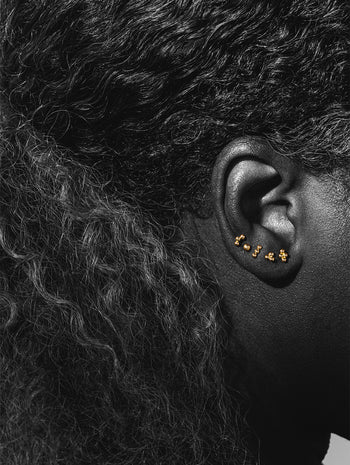 Three Ball Curve Yellow Gold Single Stud Earring