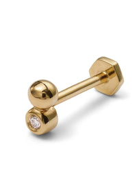 Large Diamond Double Ball Yellow Gold Stud