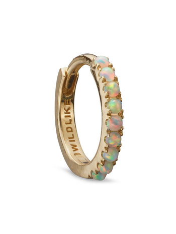 8mm Opal Yellow Gold Single Hoop Earring