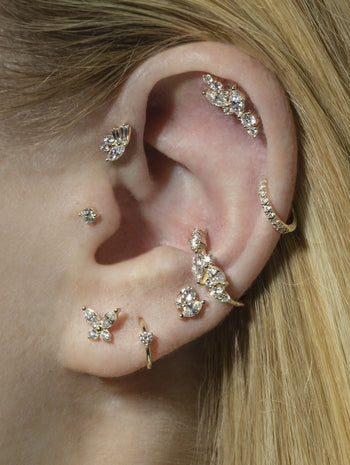 Long Diamond Cluster Yellow Gold Single Stud