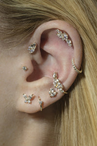 Long Diamond Cluster Yellow Gold Stud