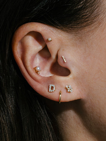 Pavé Diamond Initial Yellow Gold Stud Earring