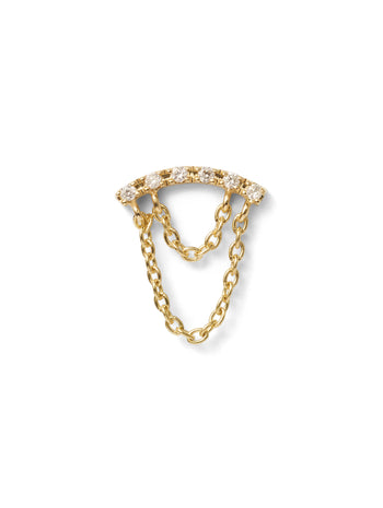 Diamond Curved Bar with Chain Drapes Yellow Gold Single Earring