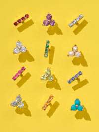 Tri-Ruby Yellow Gold Stud