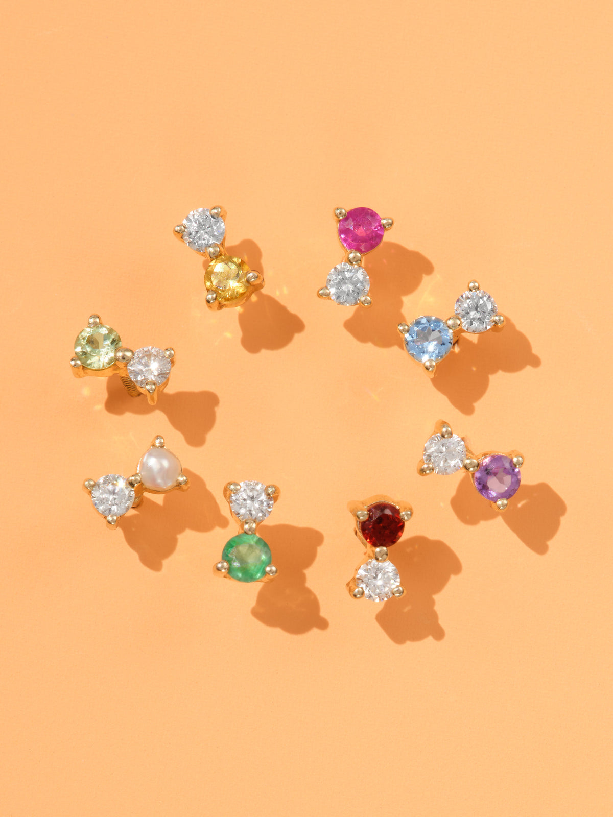 Blue Zircon and Diamond Yellow Gold Stud