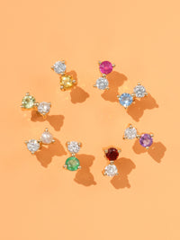 Blue Zircon and Diamond Yellow Gold Stud