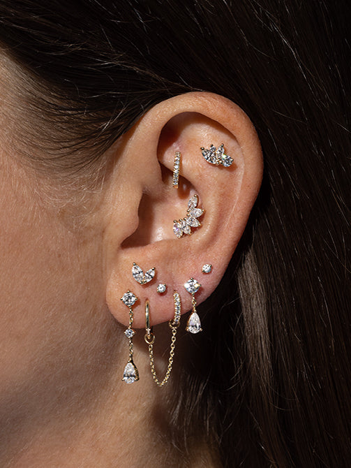 5 Diamond Marquise Curve Yellow Gold Stud