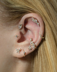 11mm Diamond Cluster Yellow Gold Single Hoop Earring