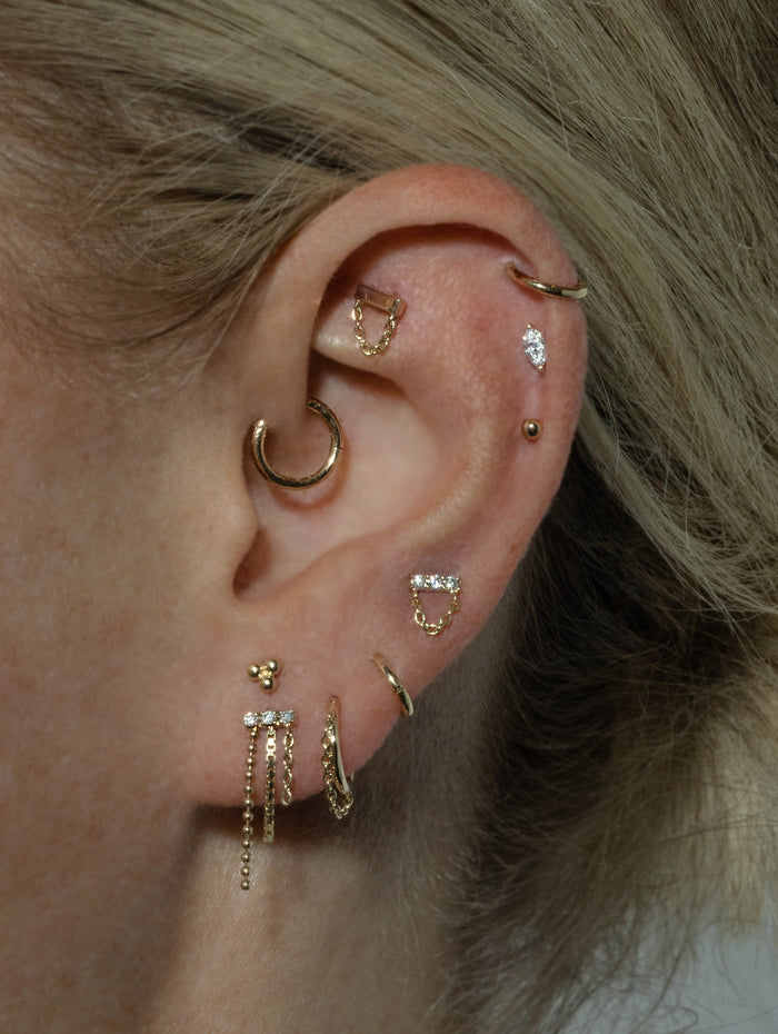 Diamond Bar with Fringe Yellow Gold Earring