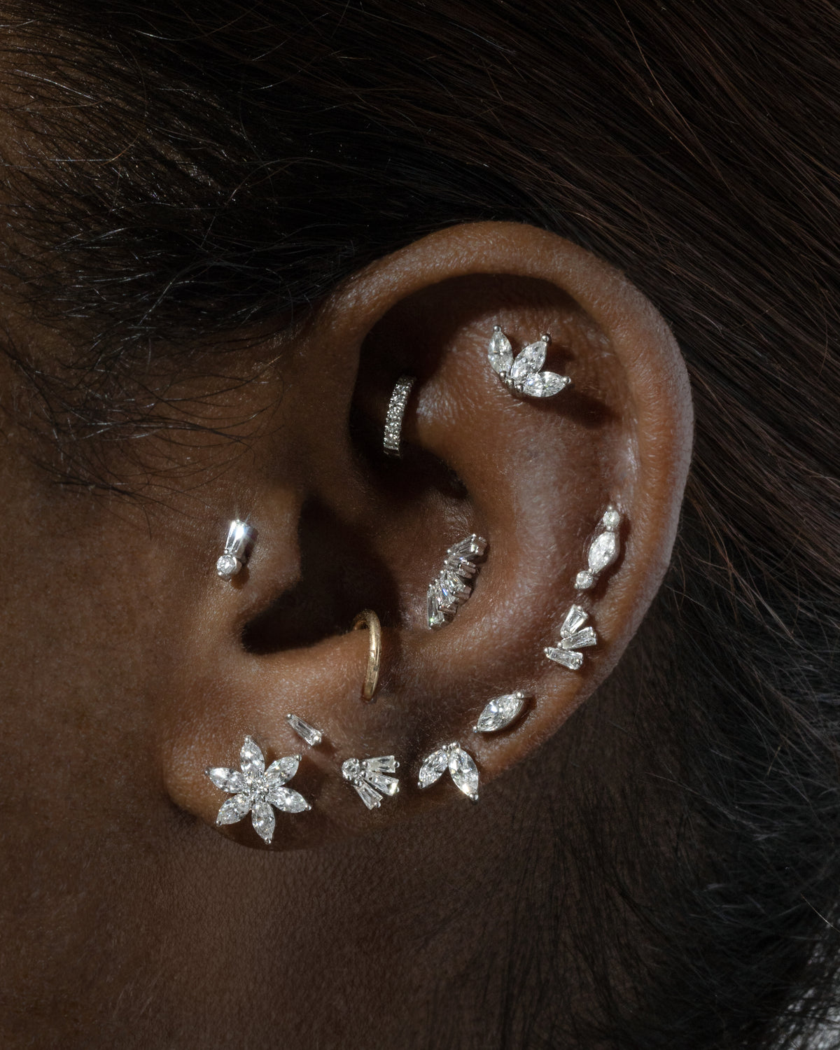 Five Diamond Baguette White Gold Stud