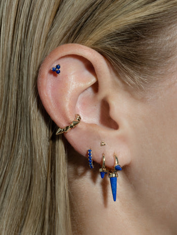 8mm Lapis Triple Spike Yellow Gold Single Hoop Earring