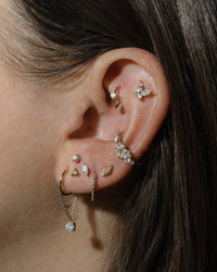 11mm Diamond Cluster Yellow Gold Single Hoop Earring