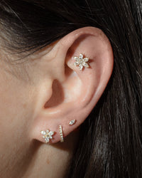 Diamond Round and Marquise Flower Yellow Gold Stud